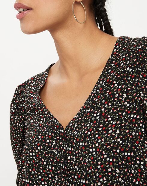 Blouse Holly courte à motifs noire