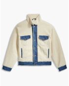 Veste en jean extérieur et intérieur fourrée Sherpa crème/bleu