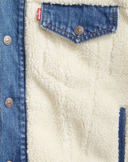 Veste en jean extérieur et intérieur fourrée Sherpa crème/bleu