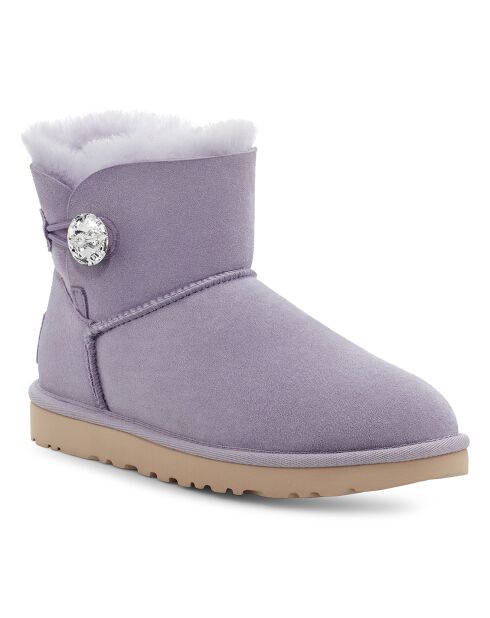 Boots fourrées Laine en Velours de Cuir Mini Bailey Button Bling gris clair