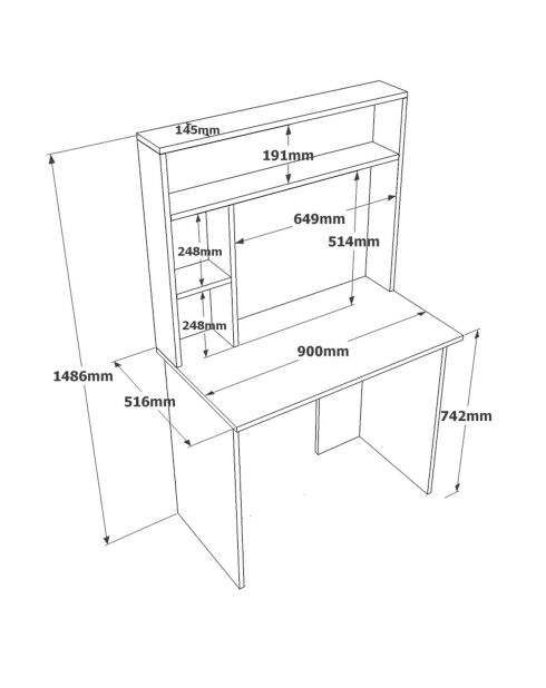 Bureau br2 pin/blanc - 90x148.6x51.6 cm