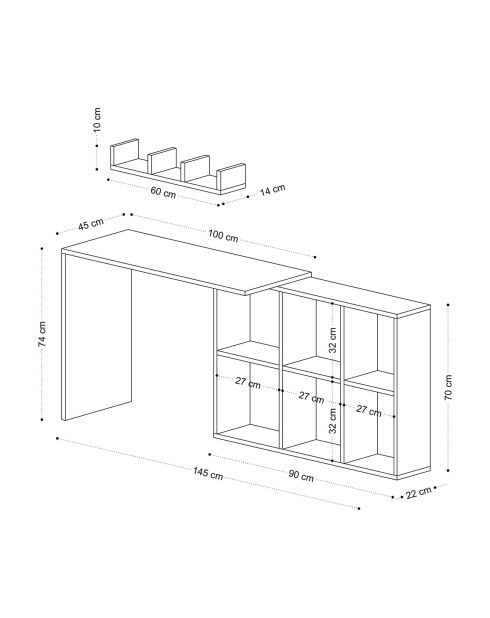 Bureau + etagère blake chêne - 74x145x45 cm