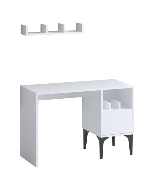 Bureau + etagère rish blanc - 74x100x45 cm
