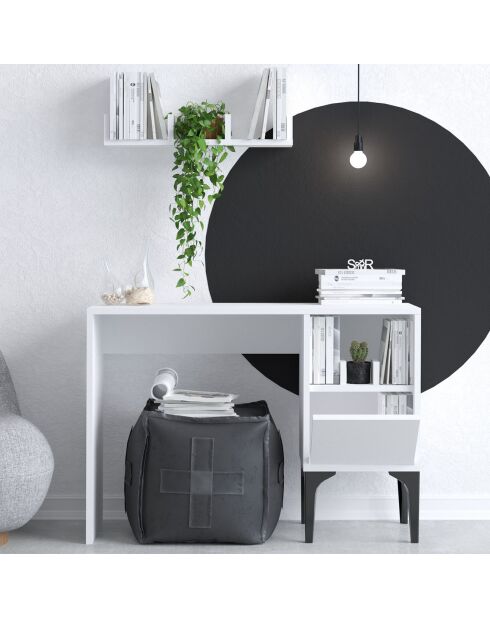 Bureau + etagère rish blanc - 74x100x45 cm