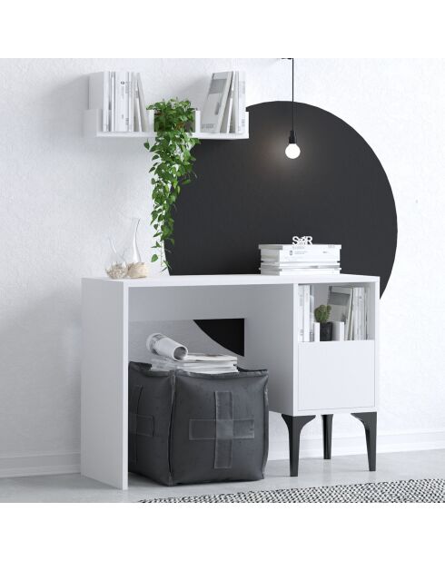 Bureau + etagère rish blanc - 74x100x45 cm