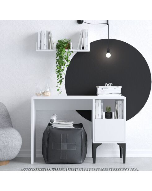 Bureau + etagère rish blanc - 74x100x45 cm