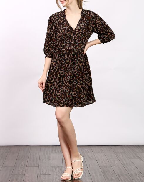 Zwart/bruine Gab-jurk met print