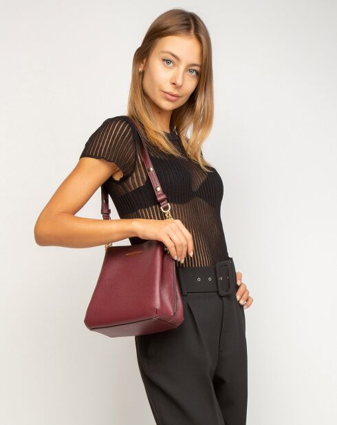Sac seau en Cuir Teagen bordeaux - 17x12x9 cm