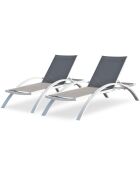 2 Bains de soleil Barcelona en aluminium et textilène taupe - 195x74x32 cm