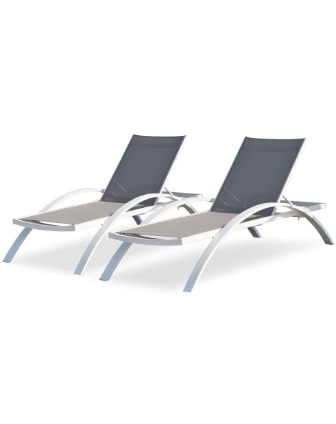 2 Bains de soleil Barcelona en aluminium et textilène taupe - 195x74x32 cm