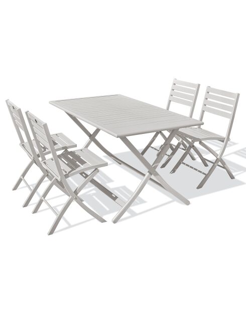Gartenset Marius Klapptisch + 4 graue Aluminium-Klappstühle - 140x80 cm