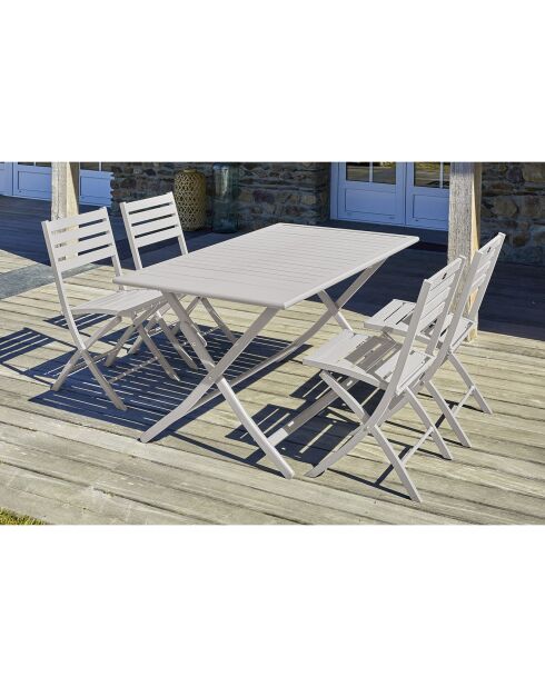 Gartenset Marius Klapptisch + 4 graue Aluminium-Klappstühle - 140x80 cm