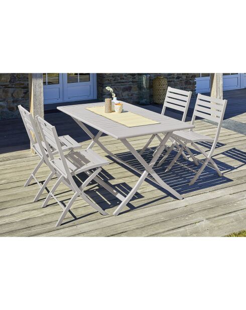 Gartenset Marius Klapptisch + 4 graue Aluminium-Klappstühle - 140x80 cm
