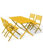 Set aus zusammenklappbarem Gartentisch Marius TB140 und 4 Marius CP Klappstühlen senfgelb - 140x80x73 cm