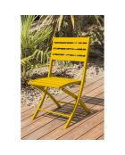 Set aus zusammenklappbarem Gartentisch Marius TB140 und 4 Marius CP Klappstühlen senfgelb - 140x80x73 cm