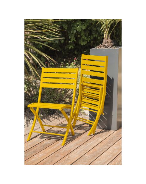 Set aus zusammenklappbarem Gartentisch Marius TB140 und 4 Marius CP Klappstühlen senfgelb - 140x80x73 cm