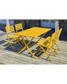 Set aus zusammenklappbarem Gartentisch Marius TB140 und 4 Marius CP Klappstühlen senfgelb - 140x80x73 cm