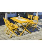 Set aus zusammenklappbarem Gartentisch Marius TB140 und 4 Marius CP Klappstühlen senfgelb - 140x80x73 cm