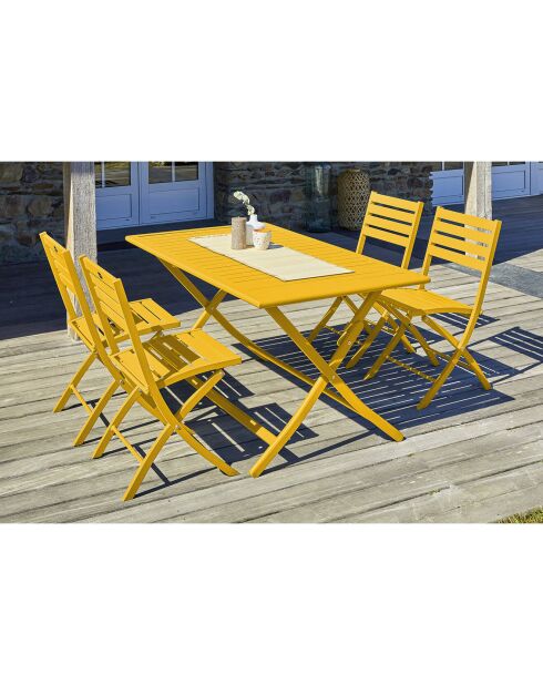 Set aus zusammenklappbarem Gartentisch Marius TB140 und 4 Marius CP Klappstühlen senfgelb - 140x80x73 cm