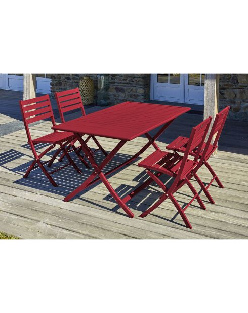 Set de jardín Mesa plegable Marius TB140 + 4 sillas plegables Marius CP carmín - 140x80x73 cm