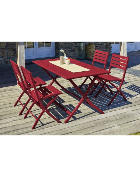 Set de jardín Mesa plegable Marius TB140 + 4 sillas plegables Marius CP carmín - 140x80x73 cm
