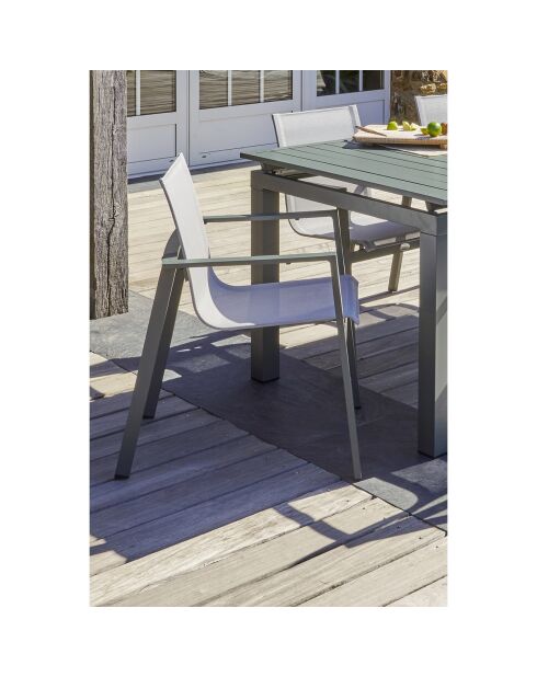 Juego de jardín Mesa miami-tb300 extensible + 12 sillones alu-miami-ft apilable gris antracita