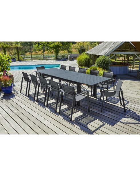 Juego de jardín Mesa miami-tb300 extensible + 12 sillones alu-miami-ft apilable gris antracita