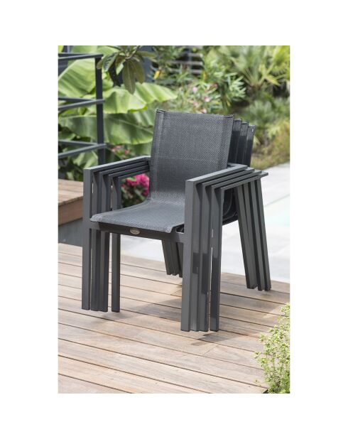 Juego de jardín Mesa miami-tb300 extensible + 10 sillones alu-miami-ft apilable gris antracita
