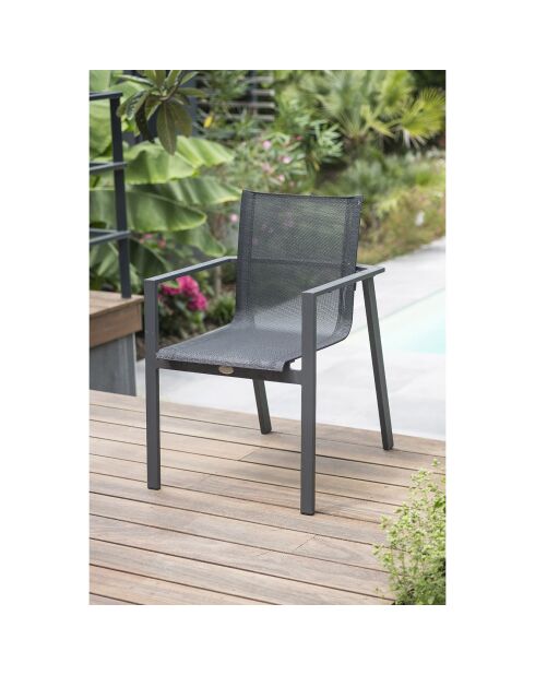Juego de jardín Mesa miami-tb300 extensible + 10 sillones alu-miami-ft apilable gris antracita