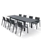 Juego de jardín Mesa miami-tb300 extensible + 8 sillones alu-miami-ft apilable gris antracita