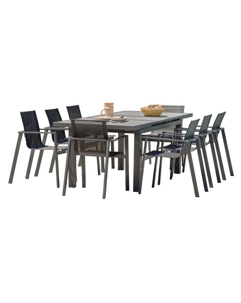 Gartenset Venise-TB250 ausziehbarer Tisch + 8 Sessel Alu-Miami-FT stapelbar Anthrazitgrau
