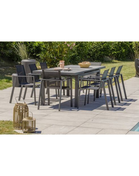 Gartenset Venise-TB250 ausziehbarer Tisch + 8 Sessel Alu-Miami-FT stapelbar Anthrazitgrau