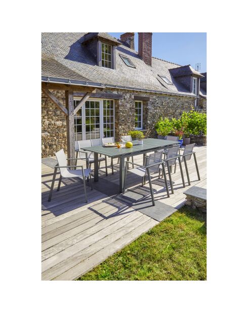 Gartengarnitur Tisch Miami-tb240-Khaki ausziehbar + 8 Stühle miami-ft-Khaki stapelbar khaki