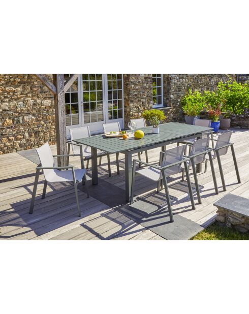 Gartengarnitur Tisch Miami-tb240-Khaki ausziehbar + 8 Stühle miami-ft-Khaki stapelbar khaki