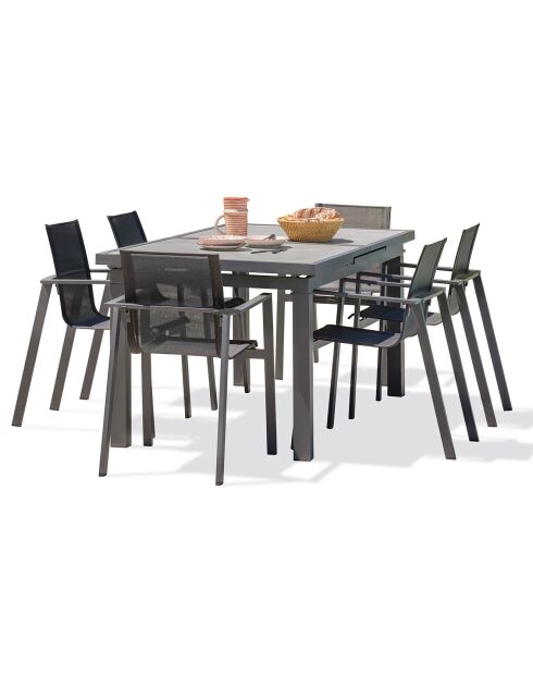 Gartenset Venise-TB250 ausziehbarer Tisch + 6 Sessel Alu-Miami-FT stapelbar Anthrazitgrau