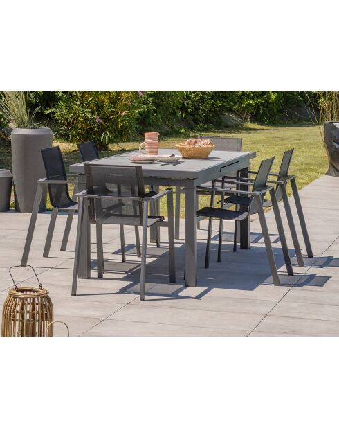 Gartenset Venise-TB250 ausziehbarer Tisch + 6 Sessel Alu-Miami-FT stapelbar Anthrazitgrau