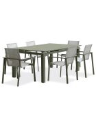 Gartenset Miami-TB240-Khaki ausziehbarer Tisch + 6 stapelbare Miami-FT-Khaki-Sessel in Khaki