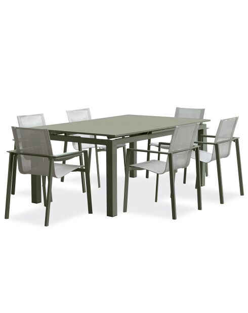 Gartenset Miami-TB240-Khaki ausziehbarer Tisch + 6 stapelbare Miami-FT-Khaki-Sessel in Khaki