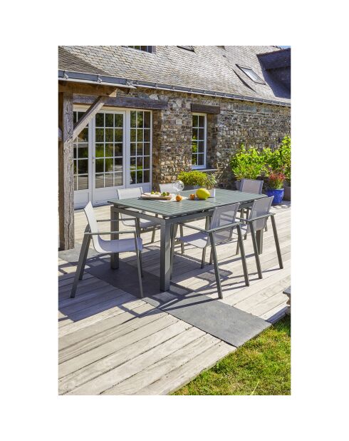 Gartenset Miami-TB240-Khaki ausziehbarer Tisch + 6 stapelbare Miami-FT-Khaki-Sessel in Khaki