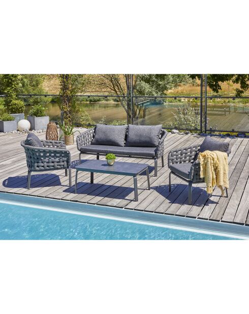 Camargue 4-zits tuinmeubilair in geweven touw en antracietgrijs aluminium