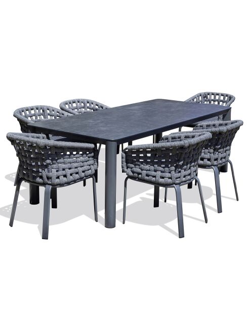 Ensemble de jardin Table Camargue + 6 Fauteuils gris anthracite