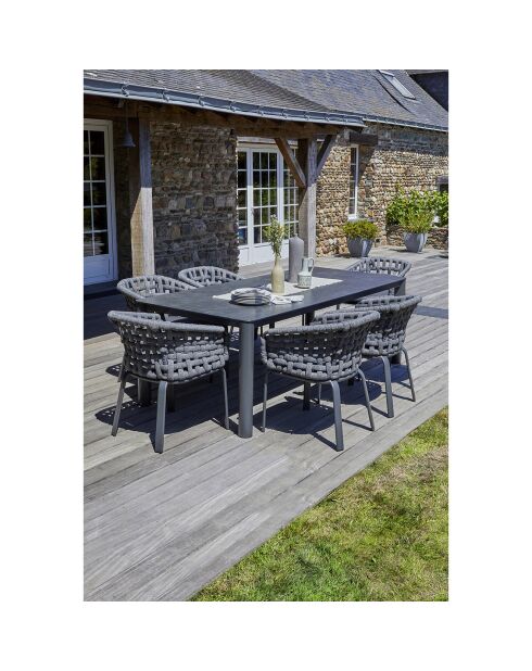 Ensemble de jardin Table Camargue + 6 Fauteuils gris anthracite