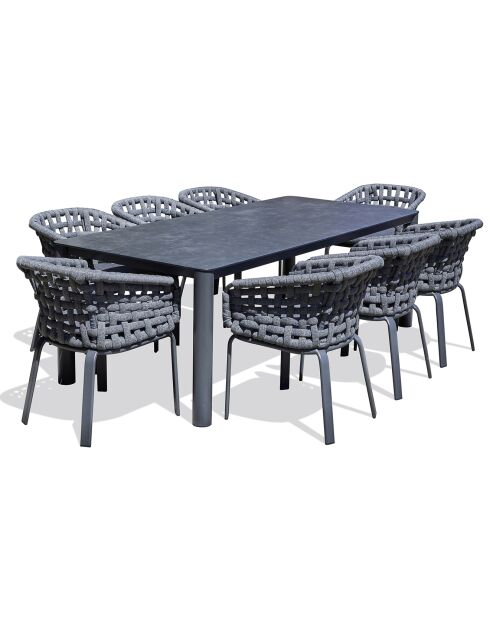 Ensemble de jardin Table Camargue + 8 Fauteuils gris anthracite
