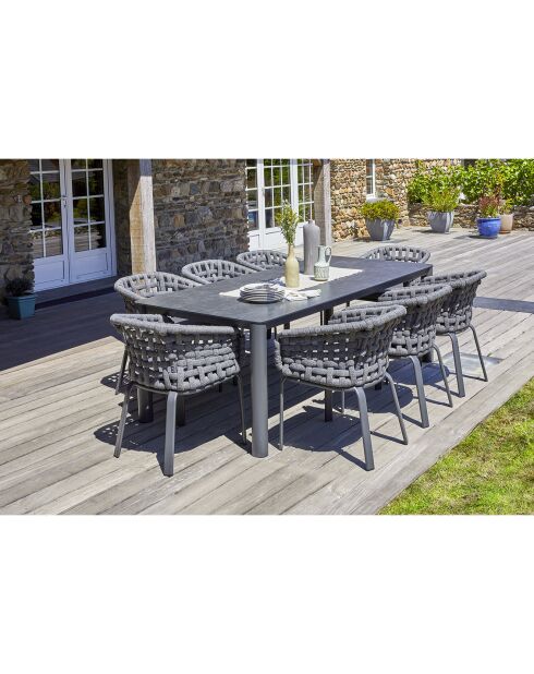 Ensemble de jardin Table Camargue + 8 Fauteuils gris anthracite