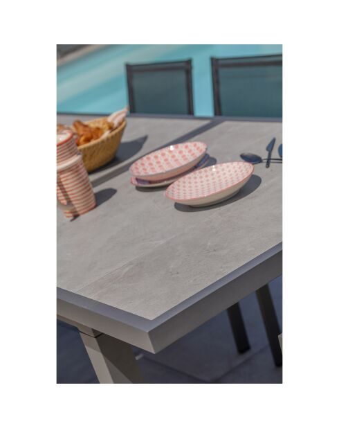 Gartenset VENISE-TB250 Tisch mit Verlängerung + 10 stapelbare ALU-MIAMI-FT Sessel Anthrazitgrau