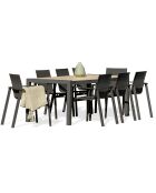 Gartenset VENISE-TB200 Tisch + 8 Sessel ALU-MIAMI-FT stapelbar Anthrazitgrau