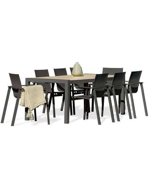 Gartenset VENISE-TB200 Tisch + 8 Sessel ALU-MIAMI-FT stapelbar Anthrazitgrau