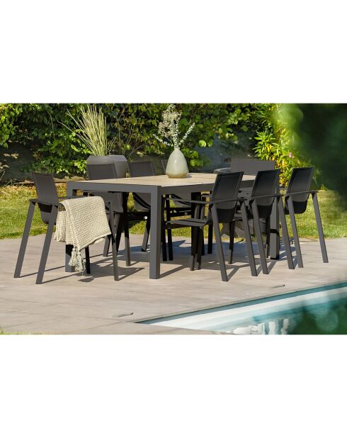 Gartenset VENISE-TB200 Tisch + 8 Sessel ALU-MIAMI-FT stapelbar Anthrazitgrau