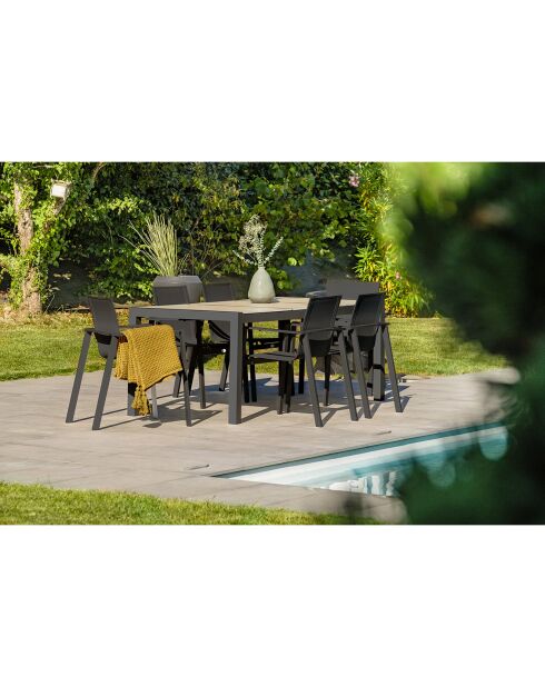 Gartenset VENISE-TB200 Tisch + 6 Sessel ALU-MIAMI-FT stapelbar Anthrazitgrau