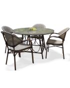 Gartenset USHUAIA-TB125 runder Tisch + 4 stapelbare braune Sessel USHUAIA-FT